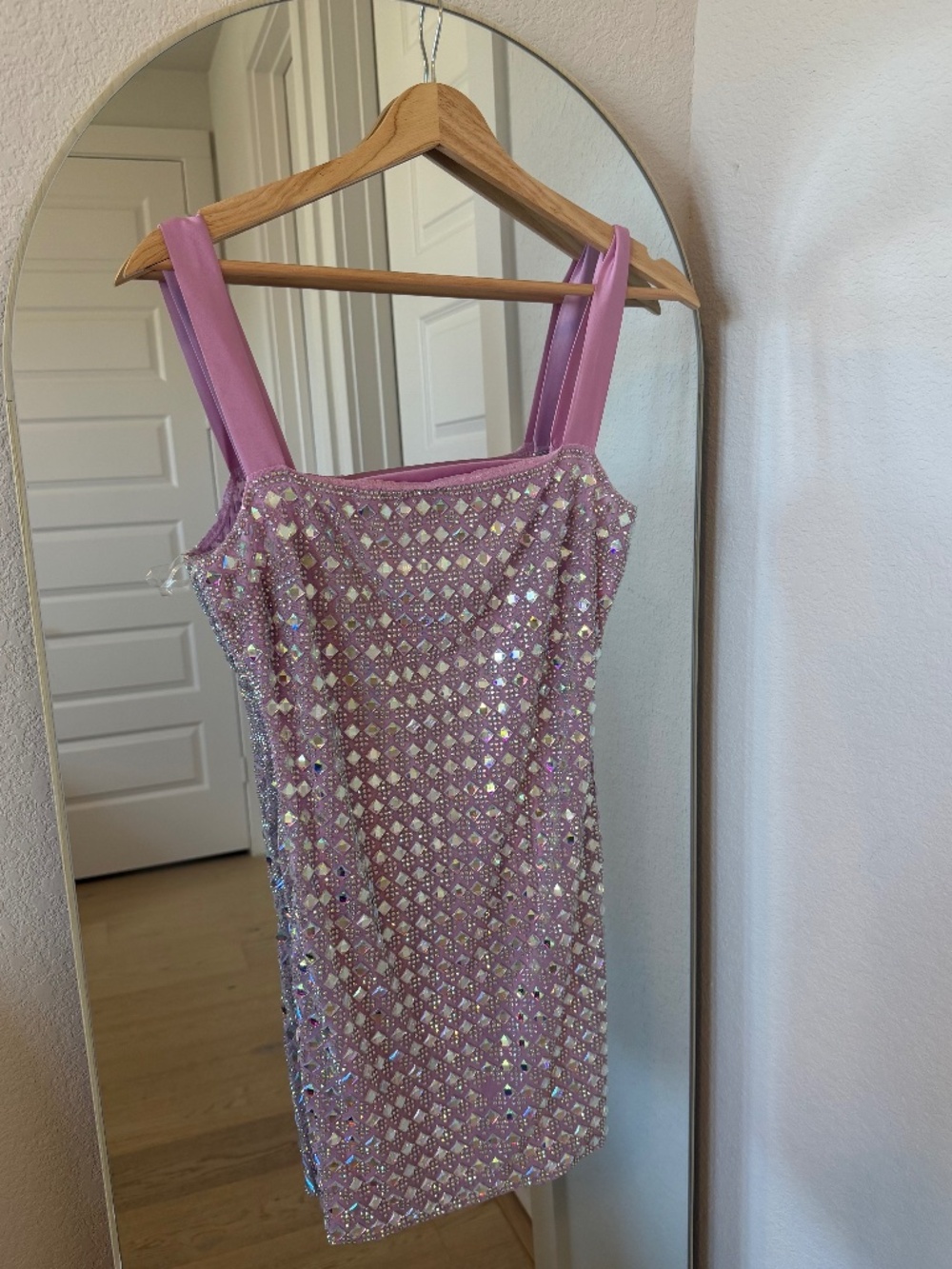Oh Polly Pink Crystal Embellished Bodycon Mini Dress